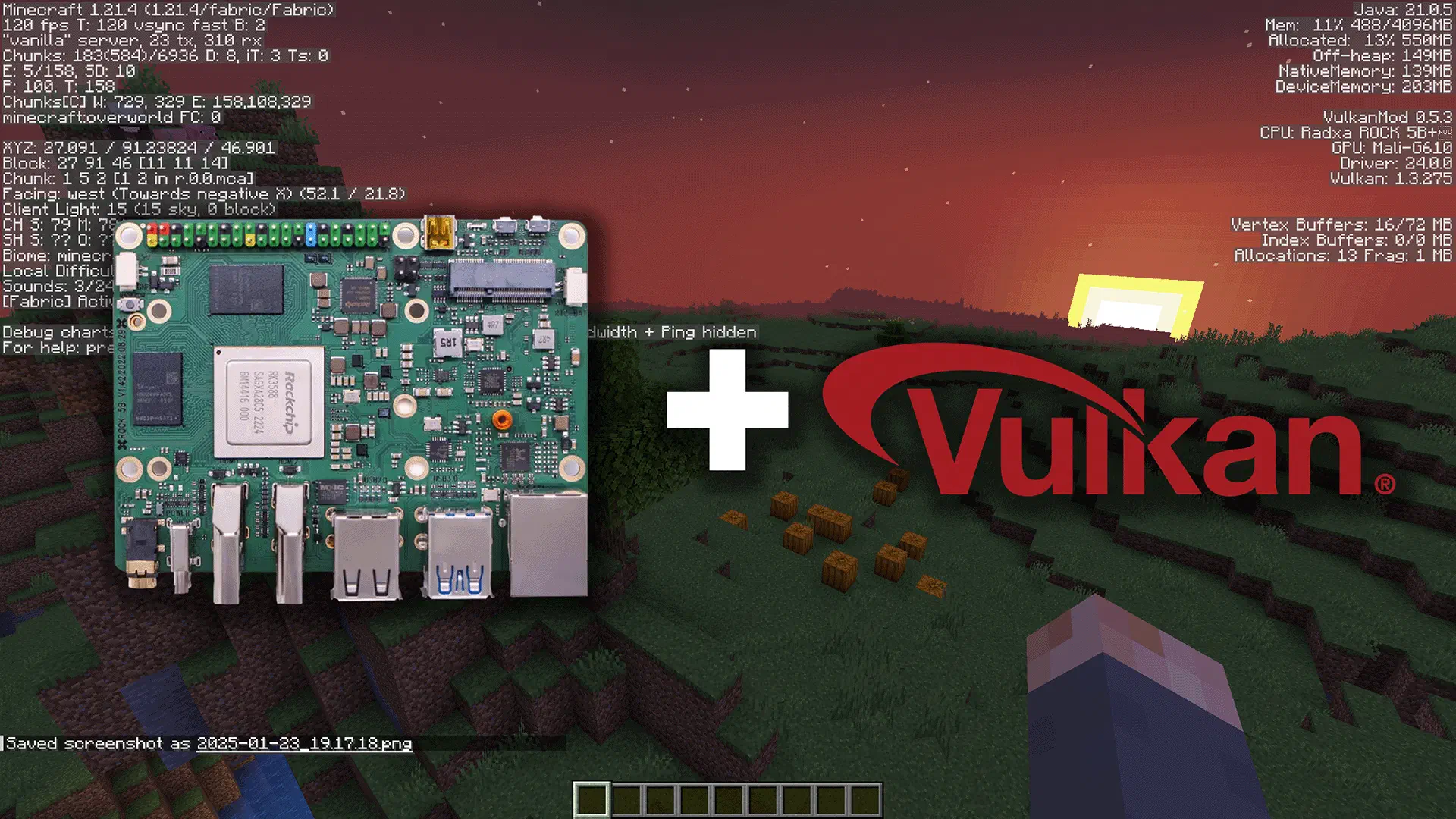 Minecraft running at 120 FPS on Mali-G610 on RK3588